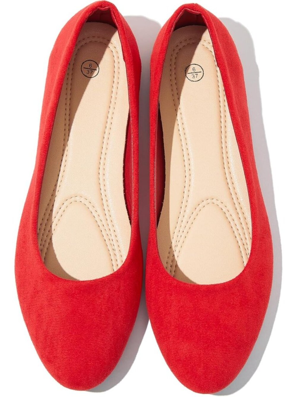 Women's Red Round Toe Ballet Flat Slip On Dressy Casual Low Heel Shoes